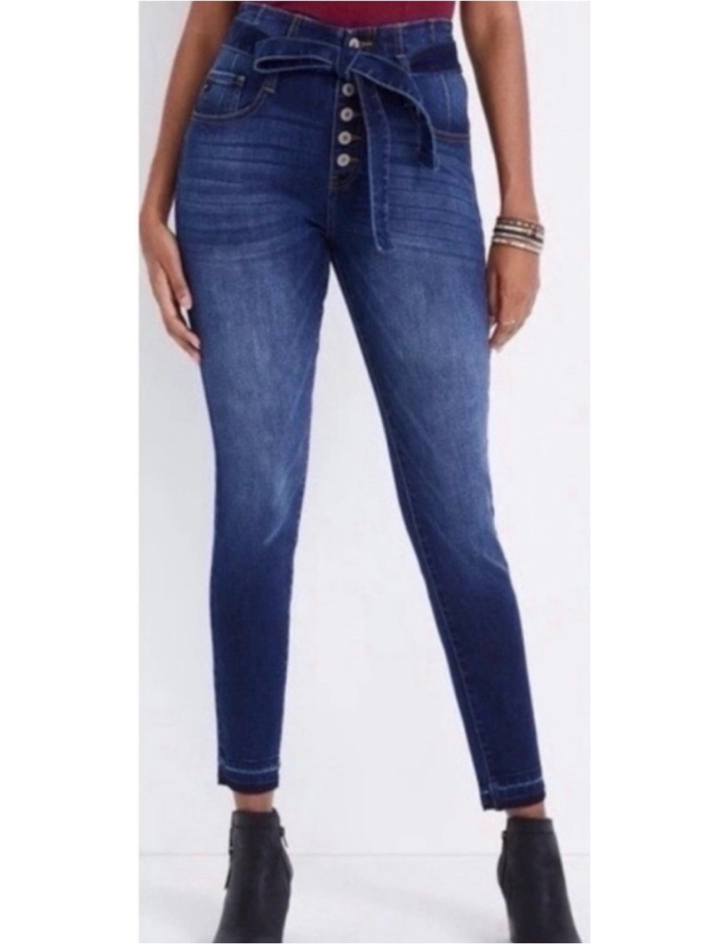 KanCan High Waisted Paperbag Jeans Exposed Buttons Blue Size 28